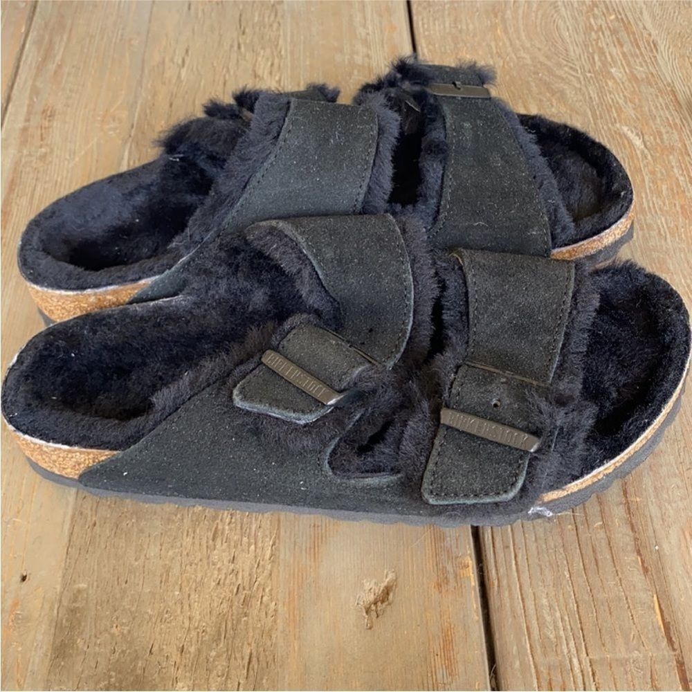 Birkenstock Arizona Big Buckle Shearling Sandals Black NWOB EU 39 - Picture 5 of 9